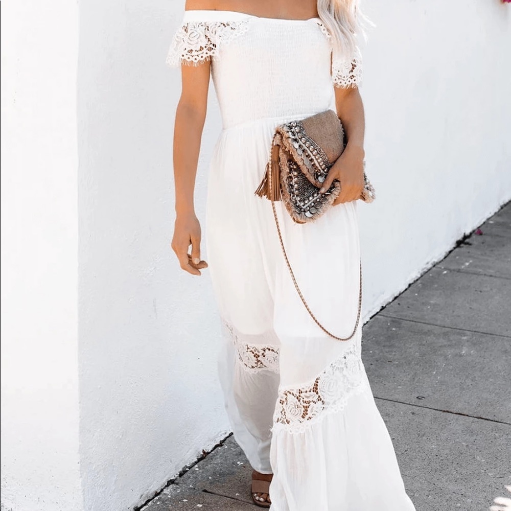 Stunning White Dress with Lace, Off the Shoulder